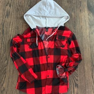 🍁Lumberjack plaid hooded button down🍁